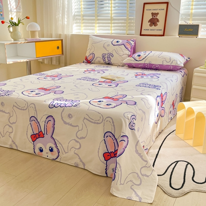 91家纺网 家纺一手货源 找家纺 2023新款全棉印花小清新系列-单床单 紫婼