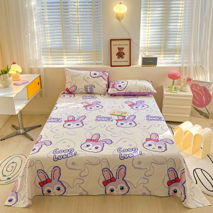 91家纺网 家纺一手货源 找家纺 2023新款全棉印花小清新系列-单床单 紫婼