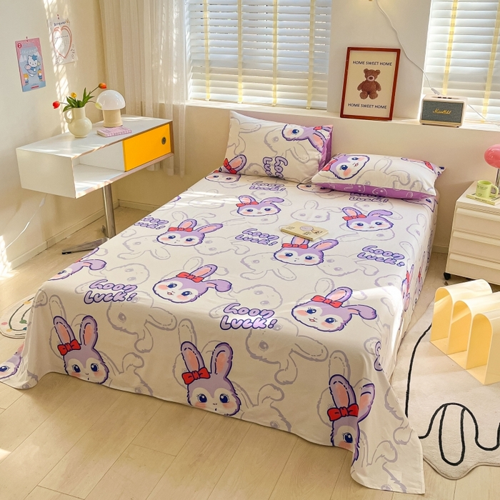 91家纺网 家纺一手货源 找家纺 2023新款全棉印花小清新系列-单床单 紫婼