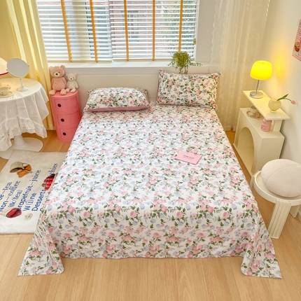 91家纺网 家纺一手货源 找家纺 2023新款全棉印花小清新系列-单床单 优雅恋人