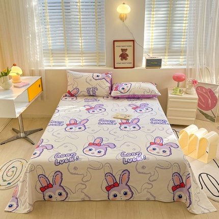 91家纺网 家纺一手货源 找家纺 2023新款全棉印花小清新系列-单床单 紫婼