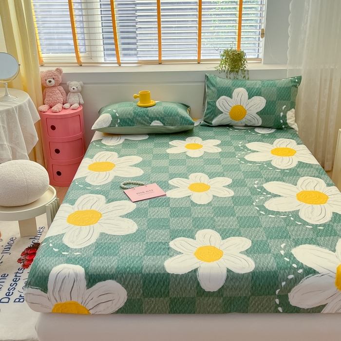 91家纺网 家纺一手货源 找家纺 2023年新款全棉印花单品系列-单床笠 青涩花朵