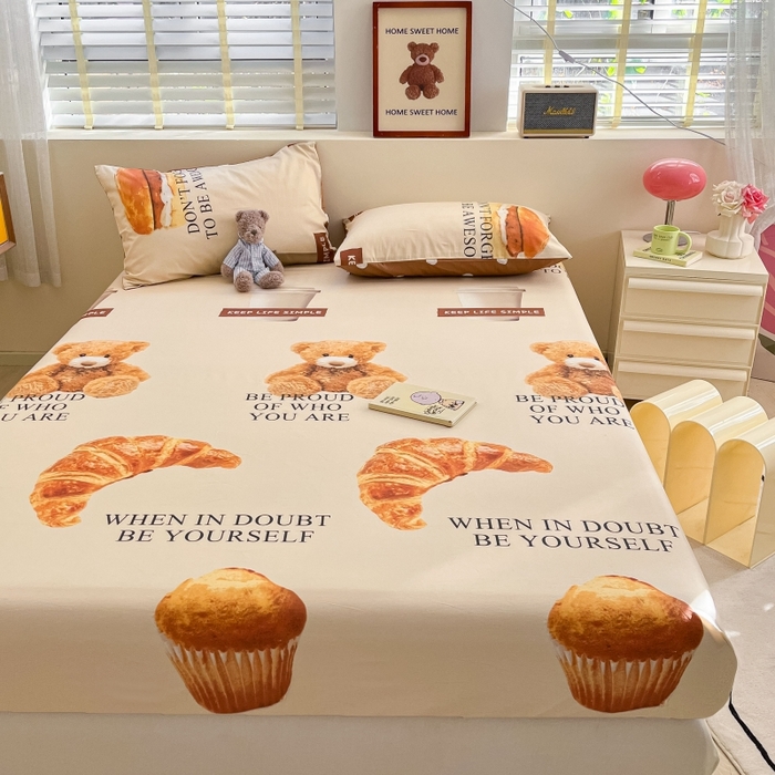 91家纺网 家纺一手货源 找家纺 2023年新款全棉印花单品系列-单床笠 泰迪熊