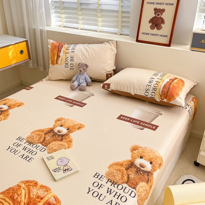 91家纺网 家纺一手货源 找家纺 2023年新款全棉印花单品系列-单床笠 泰迪熊