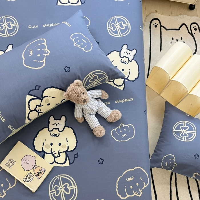 91家纺网 家纺一手货源 找家纺 2023年新款全棉印花单品系列-单床笠 甜心小象