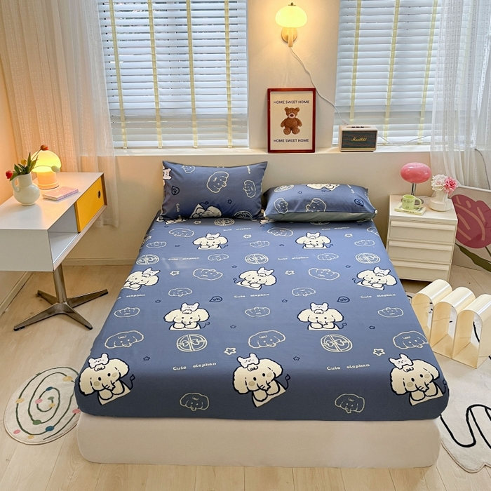 91家纺网 家纺一手货源 找家纺 2023年新款全棉印花单品系列-单床笠 甜心小象