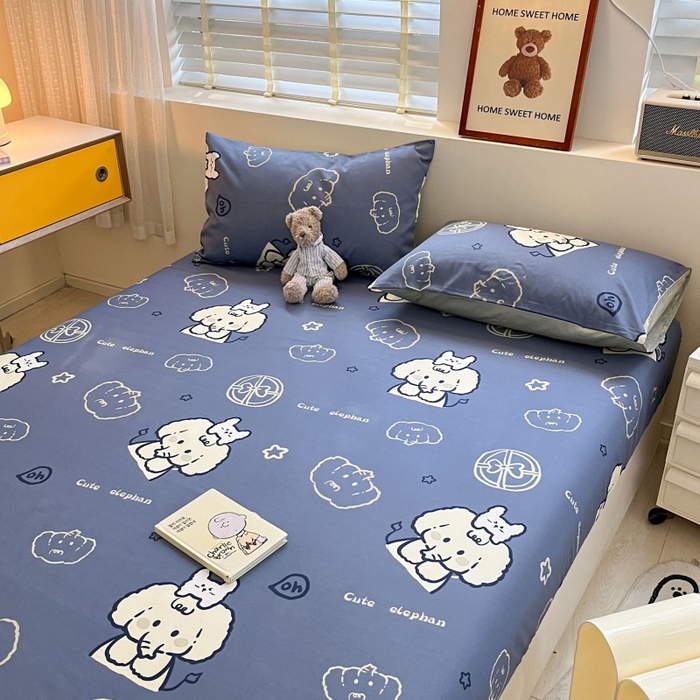 91家纺网 家纺一手货源 找家纺 2023年新款全棉印花单品系列-单床笠 甜心小象