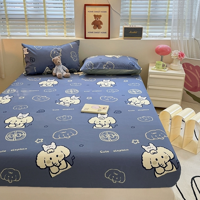 91家纺网 家纺一手货源 找家纺 2023年新款全棉印花单品系列-单床笠 甜心小象