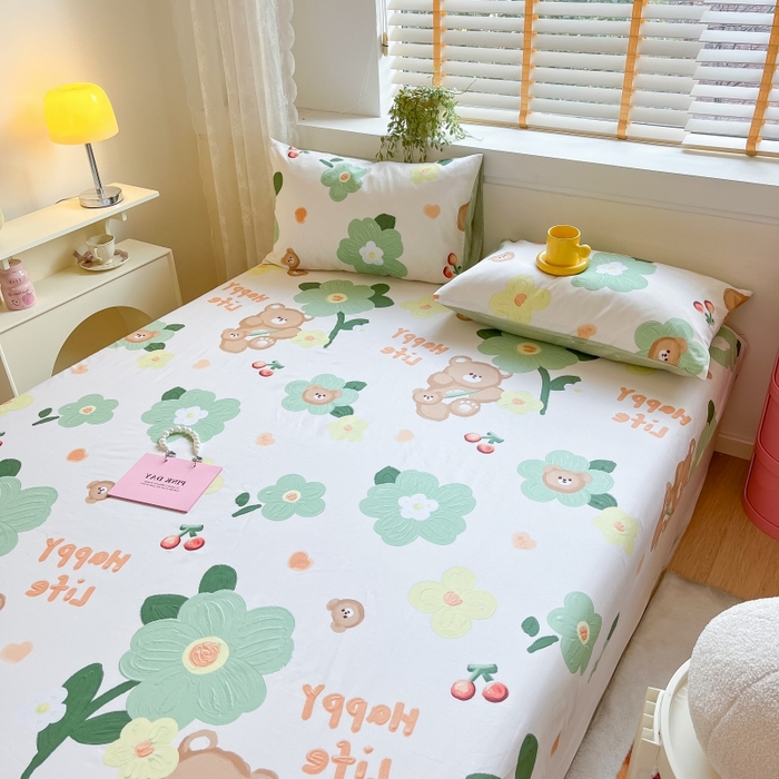 91家纺网 家纺一手货源 找家纺 2023年新款全棉印花单品系列-单床笠 甜甜心事