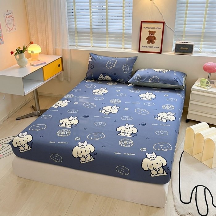 91家纺网 家纺一手货源 找家纺 2023年新款全棉印花单品系列-单床笠 甜心小象