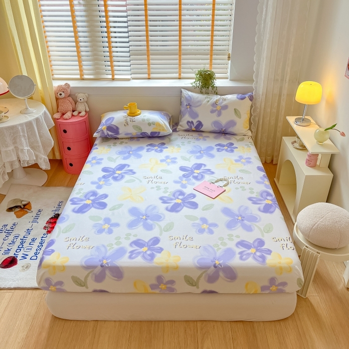 91家纺网 家纺一手货源 找家纺 2023年新款全棉印花单品系列-单床笠 微笑花