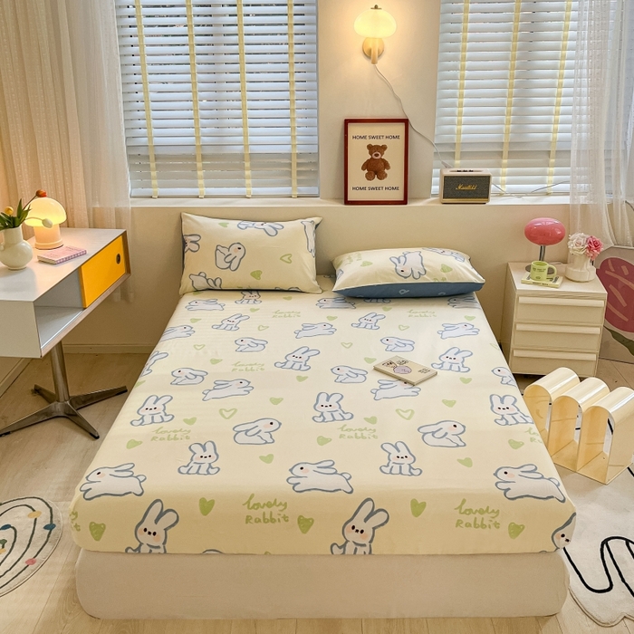 91家纺网 家纺一手货源 找家纺 2023年新款全棉印花单品系列-单床笠 小白兔