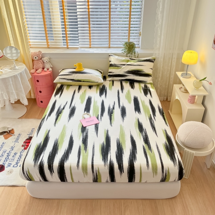 91家纺网 家纺一手货源 找家纺 2023年新款全棉印花单品系列-单床笠 幸运线条