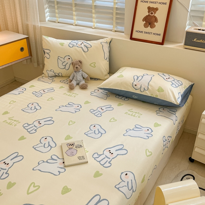 91家纺网 家纺一手货源 找家纺 2023年新款全棉印花单品系列-单床笠 小白兔