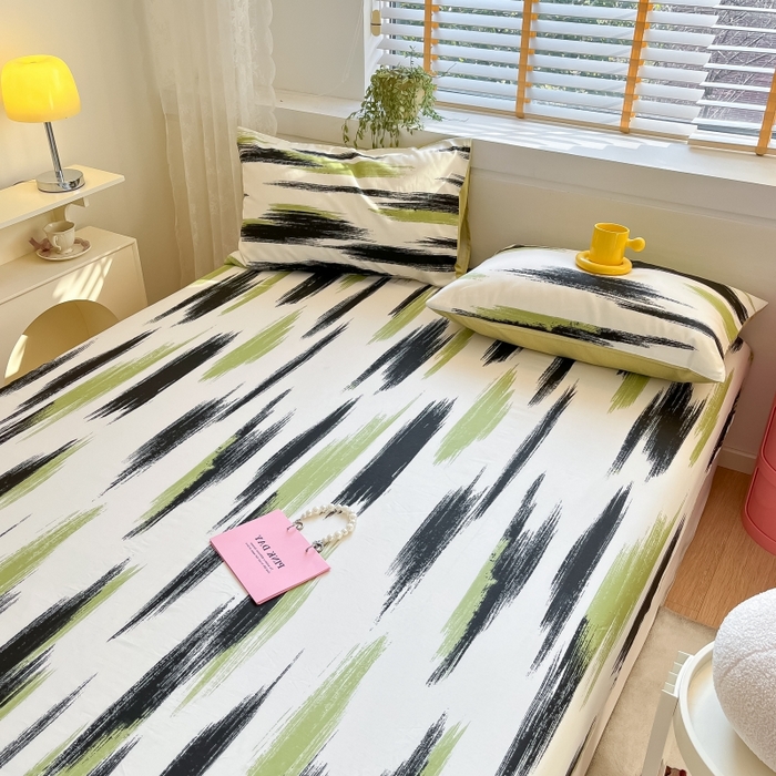 91家纺网 家纺一手货源 找家纺 2023年新款全棉印花单品系列-单床笠 幸运线条