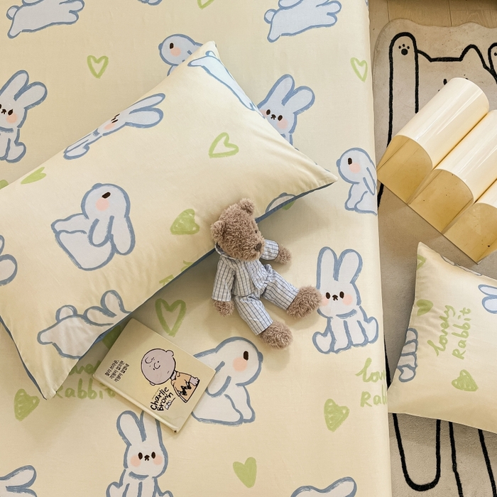 91家纺网 家纺一手货源 找家纺 2023年新款全棉印花单品系列-单床笠 小白兔