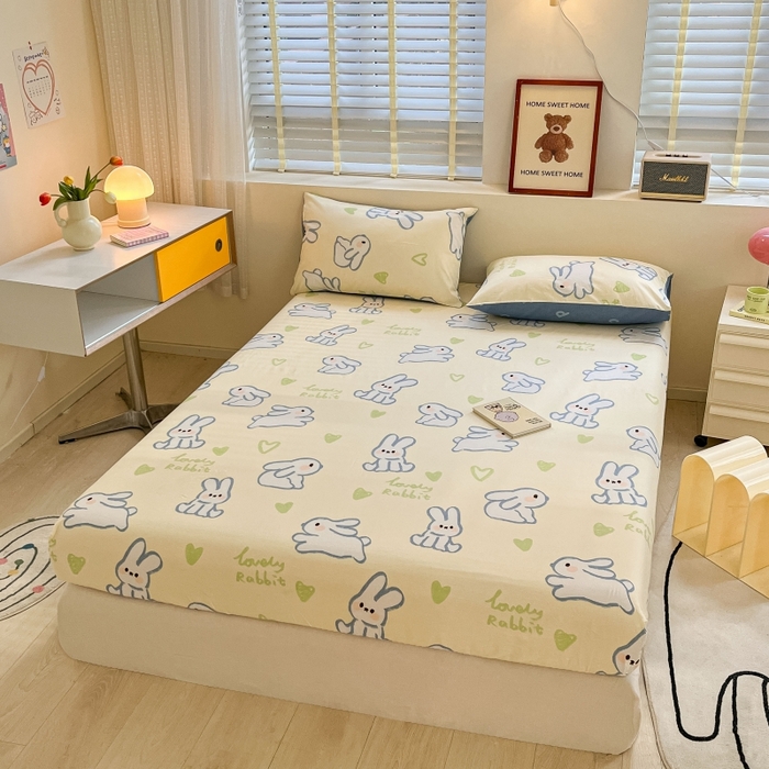 91家纺网 家纺一手货源 找家纺 2023年新款全棉印花单品系列-单床笠 小白兔