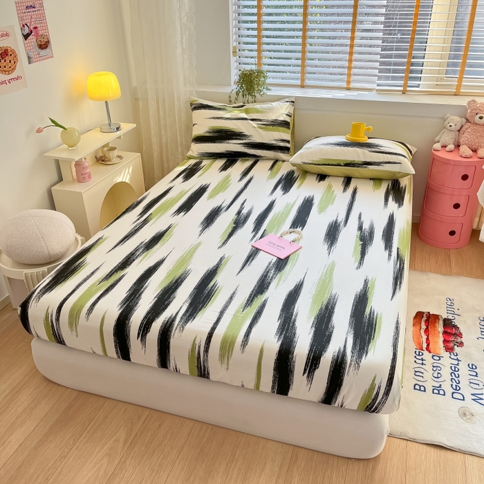 91家纺网 家纺一手货源 找家纺 2023年新款全棉印花单品系列-单床笠 幸运线条