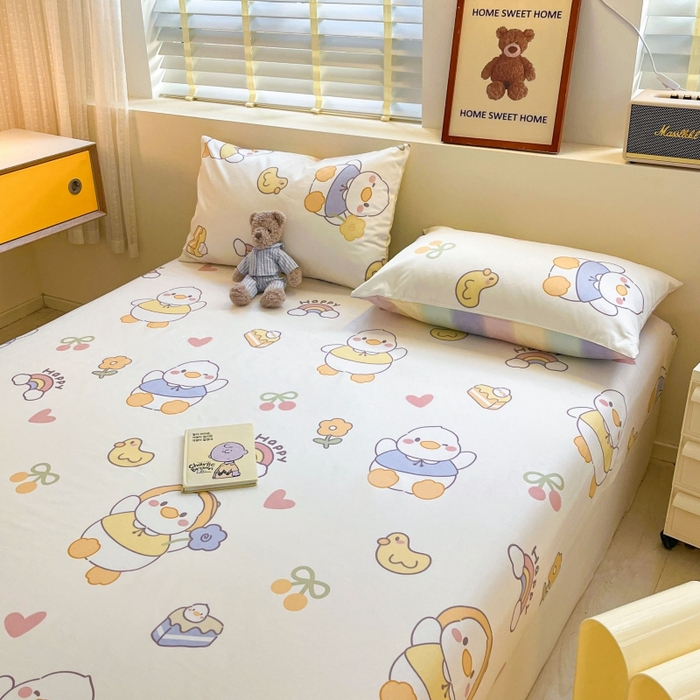 91家纺网 家纺一手货源 找家纺 2023年新款全棉印花单品系列-单床笠 鸭鸭乐园