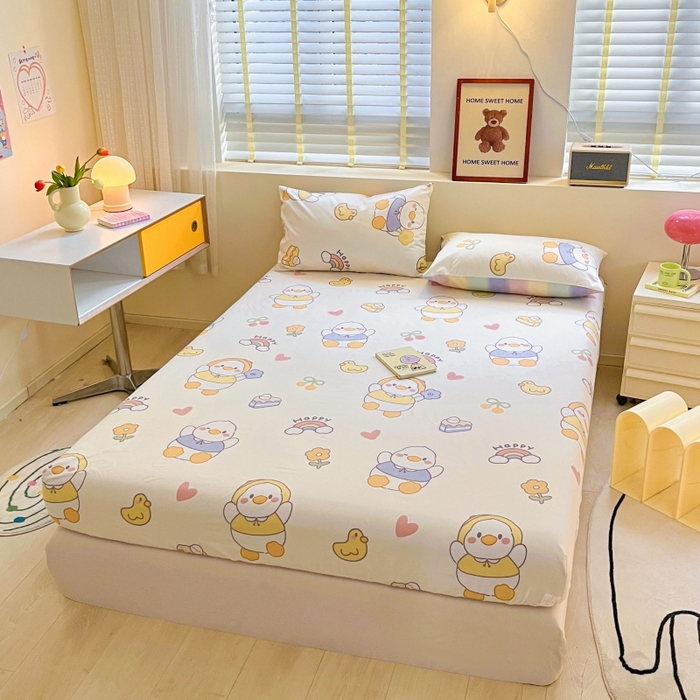 91家纺网 家纺一手货源 找家纺 2023年新款全棉印花单品系列-单床笠 鸭鸭乐园