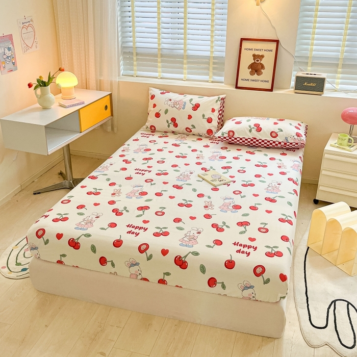 91家纺网 家纺一手货源 找家纺 2023年新款全棉印花单品系列-单床笠 樱桃兔