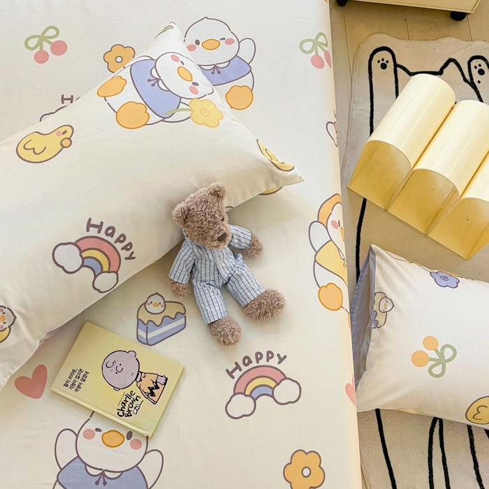 91家纺网 家纺一手货源 找家纺 2023年新款全棉印花单品系列-单床笠 鸭鸭乐园