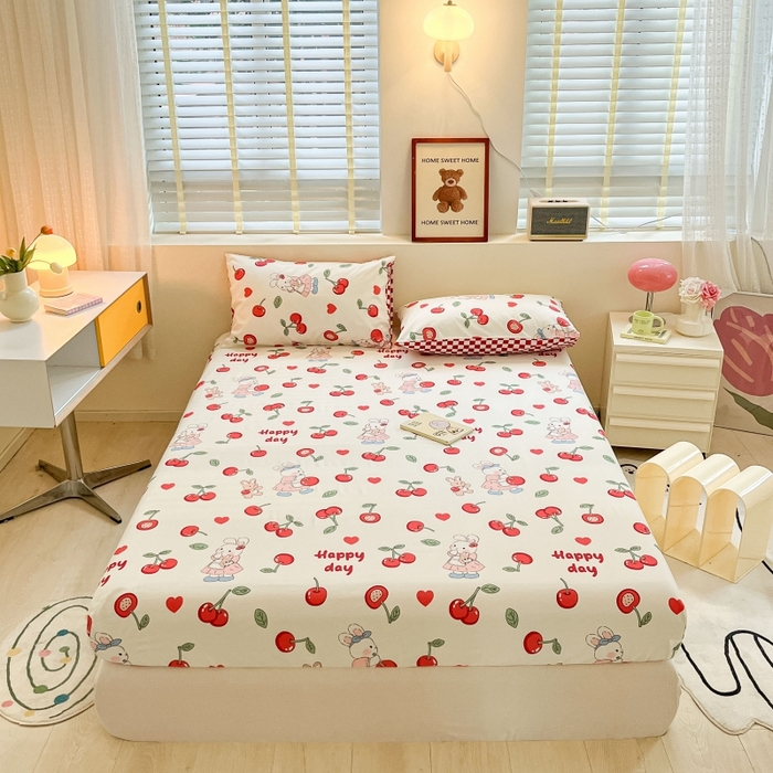 91家纺网 家纺一手货源 找家纺 2023年新款全棉印花单品系列-单床笠 樱桃兔