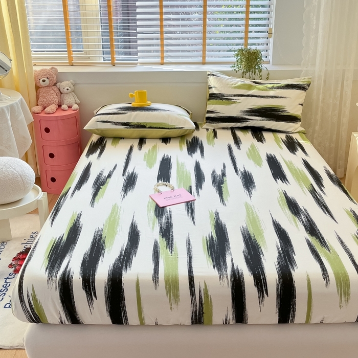 91家纺网 家纺一手货源 找家纺 2023年新款全棉印花单品系列-单床笠 幸运线条