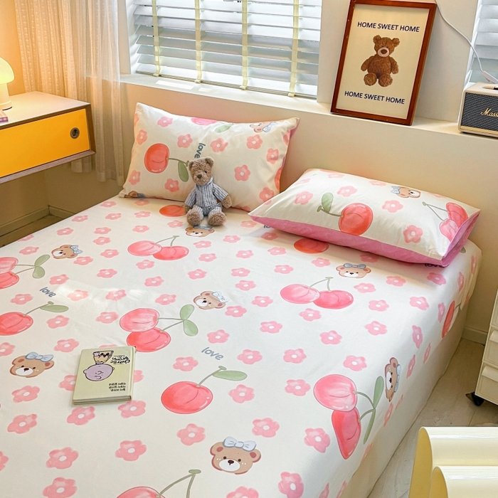 91家纺网 家纺一手货源 找家纺 2023年新款全棉印花单品系列-单床笠 樱桃小丸子