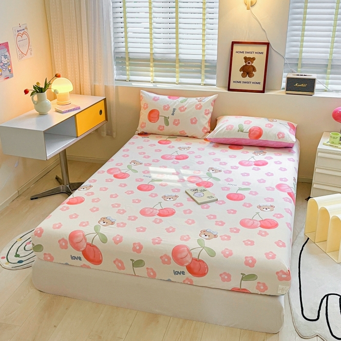 91家纺网 家纺一手货源 找家纺 2023年新款全棉印花单品系列-单床笠 樱桃小丸子