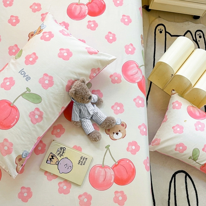 91家纺网 家纺一手货源 找家纺 2023年新款全棉印花单品系列-单床笠 樱桃小丸子