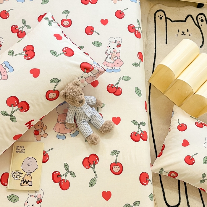 91家纺网 家纺一手货源 找家纺 2023年新款全棉印花单品系列-单床笠 樱桃兔