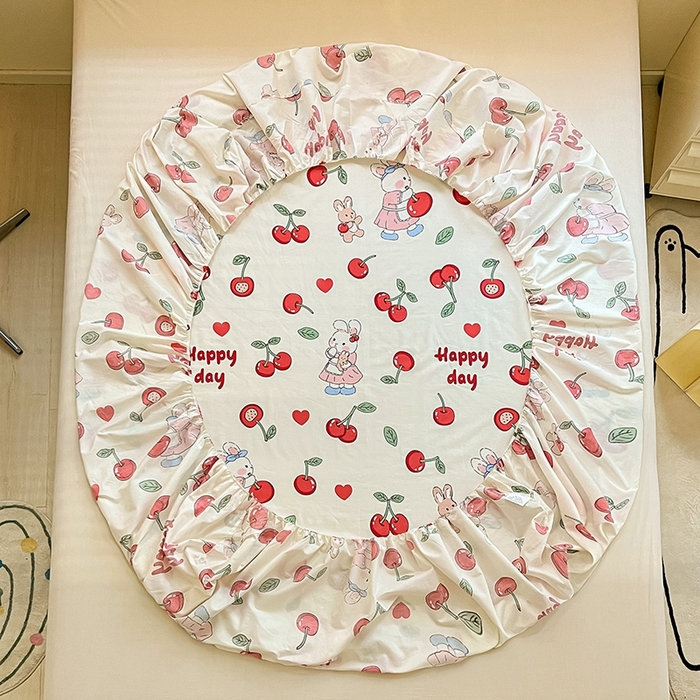 91家纺网 家纺一手货源 找家纺 2023年新款全棉印花单品系列-单床笠 樱桃兔