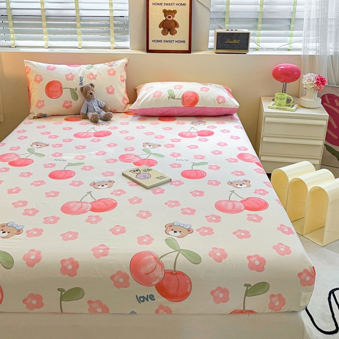 91家纺网 家纺一手货源 找家纺 2023年新款全棉印花单品系列-单床笠 樱桃小丸子