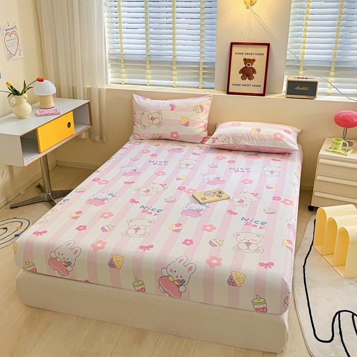 91家纺网 家纺一手货源 找家纺 2023年新款全棉印花单品系列-单床笠 元气小兔