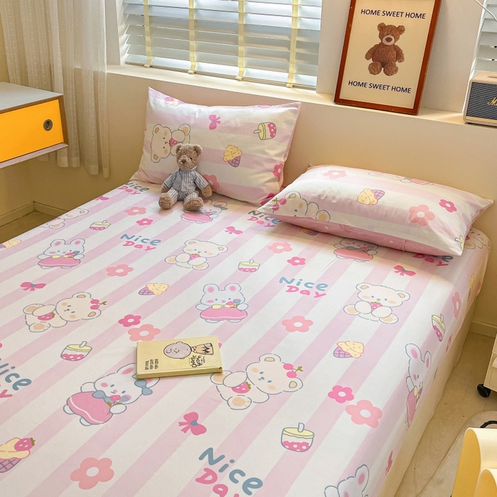 91家纺网 家纺一手货源 找家纺 2023年新款全棉印花单品系列-单床笠 元气小兔