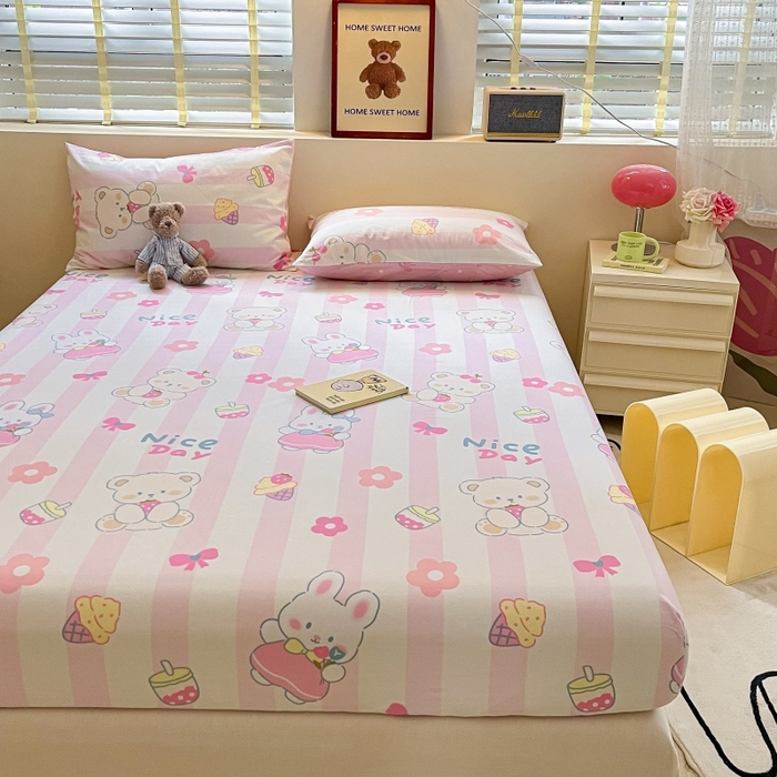 91家纺网 家纺一手货源 找家纺 2023年新款全棉印花单品系列-单床笠 元气小兔