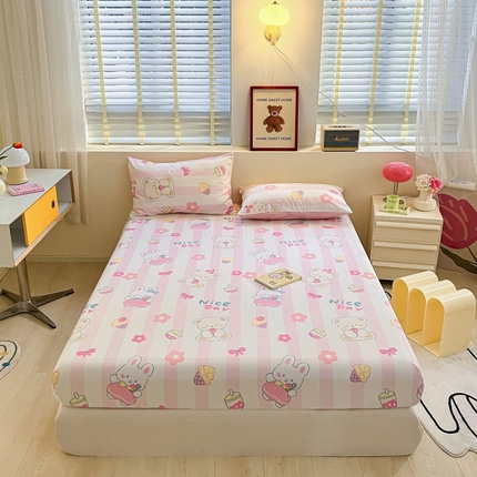 91家纺网 家纺一手货源 找家纺 2023年新款全棉印花单品系列-单床笠 元气小兔