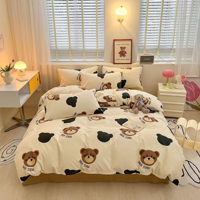 91家纺网 家纺一手货源 找家纺 蓝邻 2023年新款全棉印花单品系列-单被套 呆萌熊