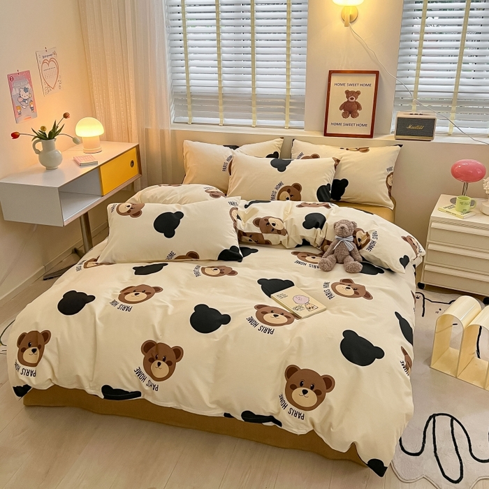 91家纺网 家纺一手货源 找家纺 蓝邻 2023年新款全棉印花单品系列-单被套 呆萌熊