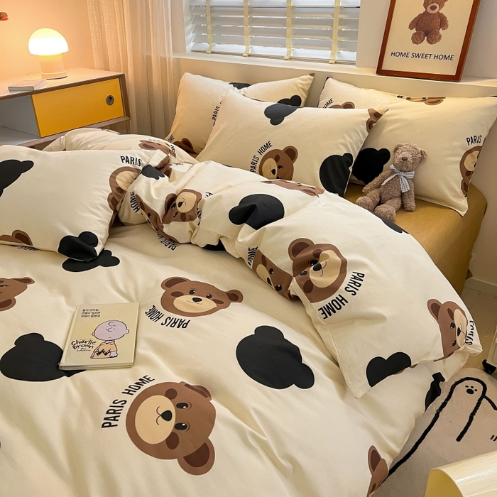 91家纺网 家纺一手货源 找家纺 蓝邻 2023年新款全棉印花单品系列-单被套 呆萌熊