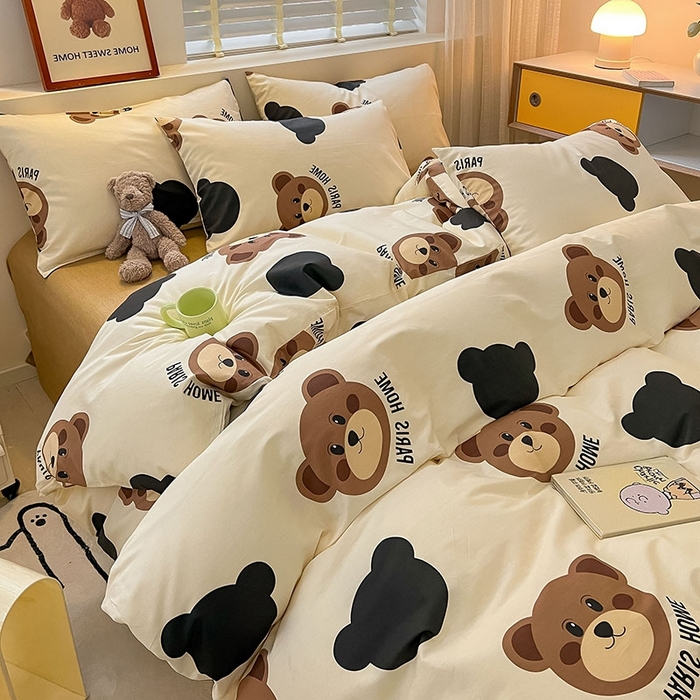 91家纺网 家纺一手货源 找家纺 蓝邻 2023年新款全棉印花单品系列-单被套 呆萌熊