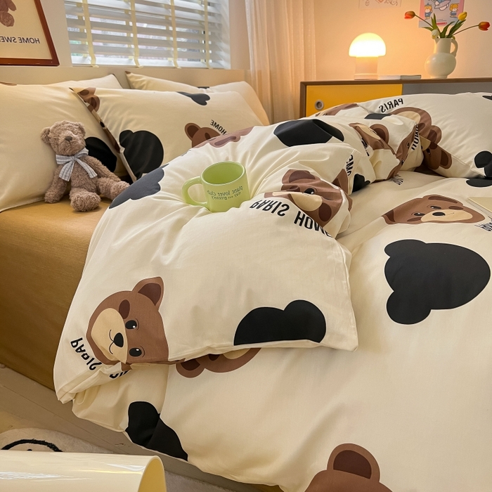 91家纺网 家纺一手货源 找家纺 蓝邻 2023年新款全棉印花单品系列-单被套 呆萌熊