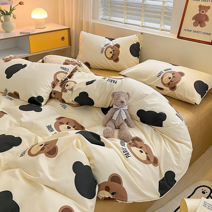 91家纺网 家纺一手货源 找家纺 蓝邻 2023年新款全棉印花单品系列-单被套 呆萌熊