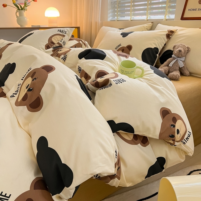 91家纺网 家纺一手货源 找家纺 蓝邻 2023年新款全棉印花单品系列-单被套 呆萌熊