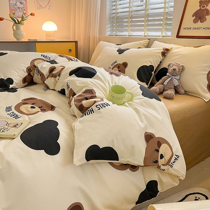 91家纺网 家纺一手货源 找家纺 蓝邻 2023年新款全棉印花单品系列-单被套 呆萌熊