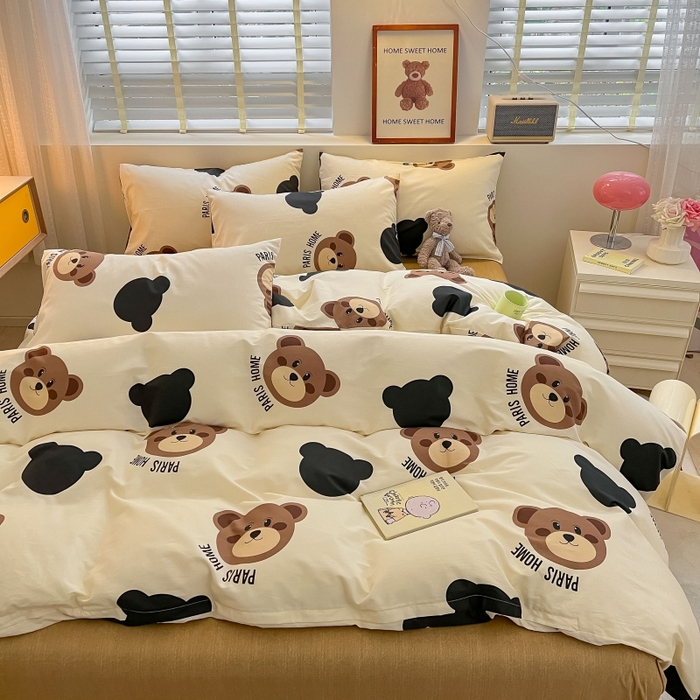 91家纺网 家纺一手货源 找家纺 蓝邻 2023年新款全棉印花单品系列-单被套 呆萌熊