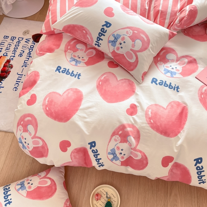 91家纺网 家纺一手货源 找家纺 蓝邻 2023年新款全棉印花单品系列-单被套 快乐兔