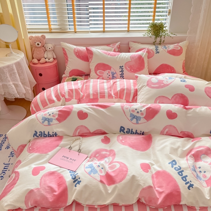 91家纺网 家纺一手货源 找家纺 蓝邻 2023年新款全棉印花单品系列-单被套 快乐兔