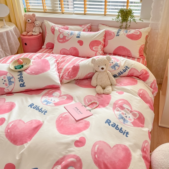 91家纺网 家纺一手货源 找家纺 蓝邻 2023年新款全棉印花单品系列-单被套 快乐兔